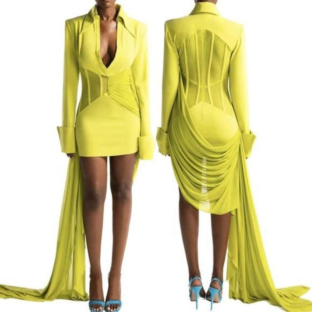Hanifa Neon Chartreuse Draped Corset Mini Dress